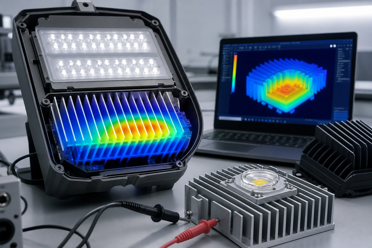 LED luminaire heat sink and thermal testing setup