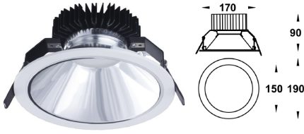 CEILING RECESSED FIXED LUNIA MEGA LED 30W 3000K 80 D DIM 1-10V/PWM WHITE IP 20